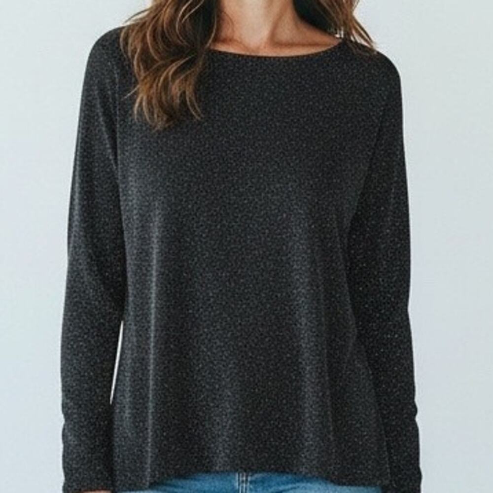 Michael Kors Black Sparkle Long Sleeve Top Silver Chain Cowl Back